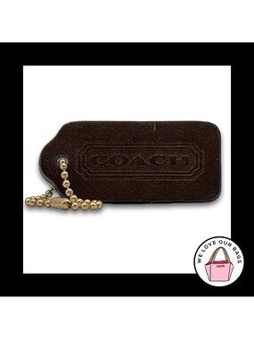 COACH VINTAGE DOUBLESIDED Hang Tag Bag Charm Keychain Fob Brown Leather 2.25"